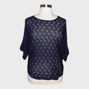 NY Collection Navy Eyelet Knit Top